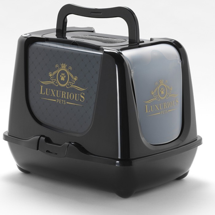 Закритий туалет для кішок Moderna Trendy Cat Luxurious Pets, з вугільним фільтром та совком, 50 см х 39,5 см х 37,5 см, чорний